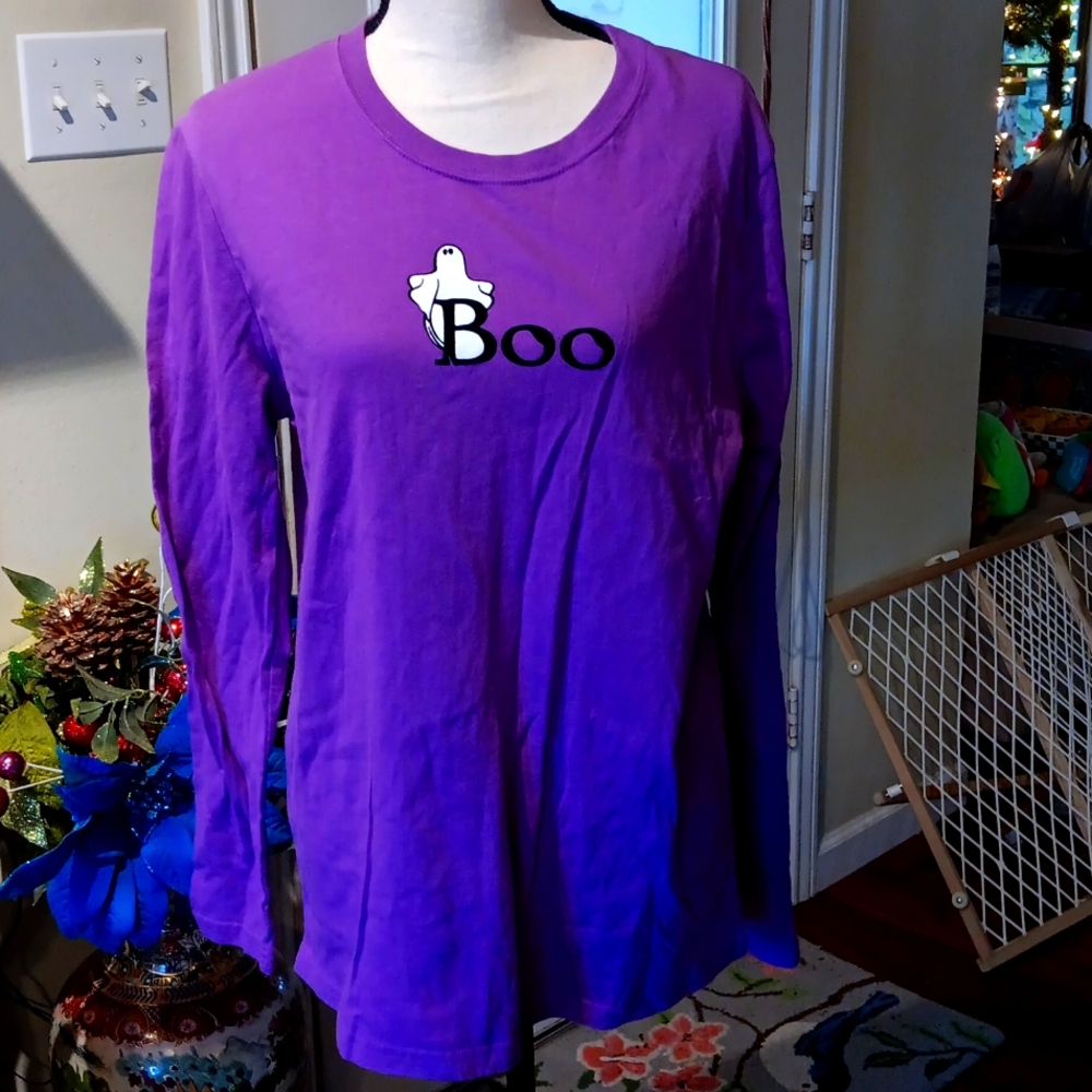 Long sleeve BOO purple 💜 Halloween shirt XL 100% cotton